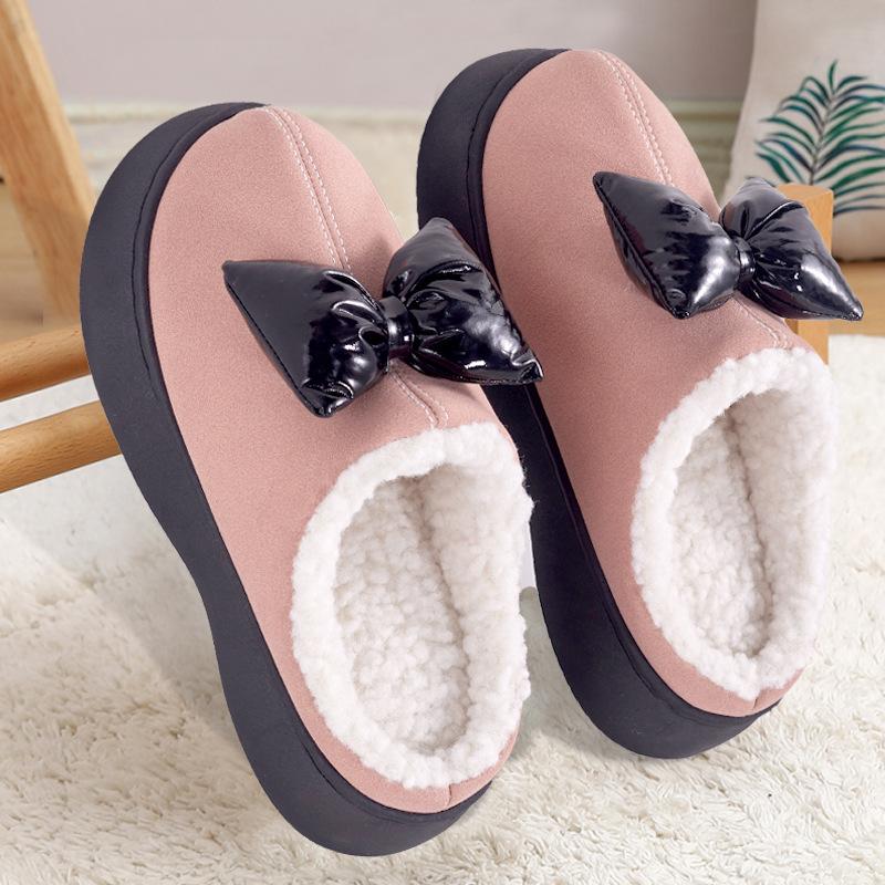 Warme Baumwollpantoffeln Herbst und Winter Schleife Indoor dicker Boden verschleißfest desodorierend Außenbekleidung rutschfeste Baumwollpantoffeln Winter