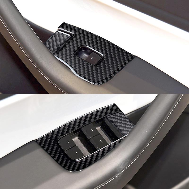 Echter Kohlefaser Fensterheberpaneel Aufkleber für Tesla Model 3 Innenraum