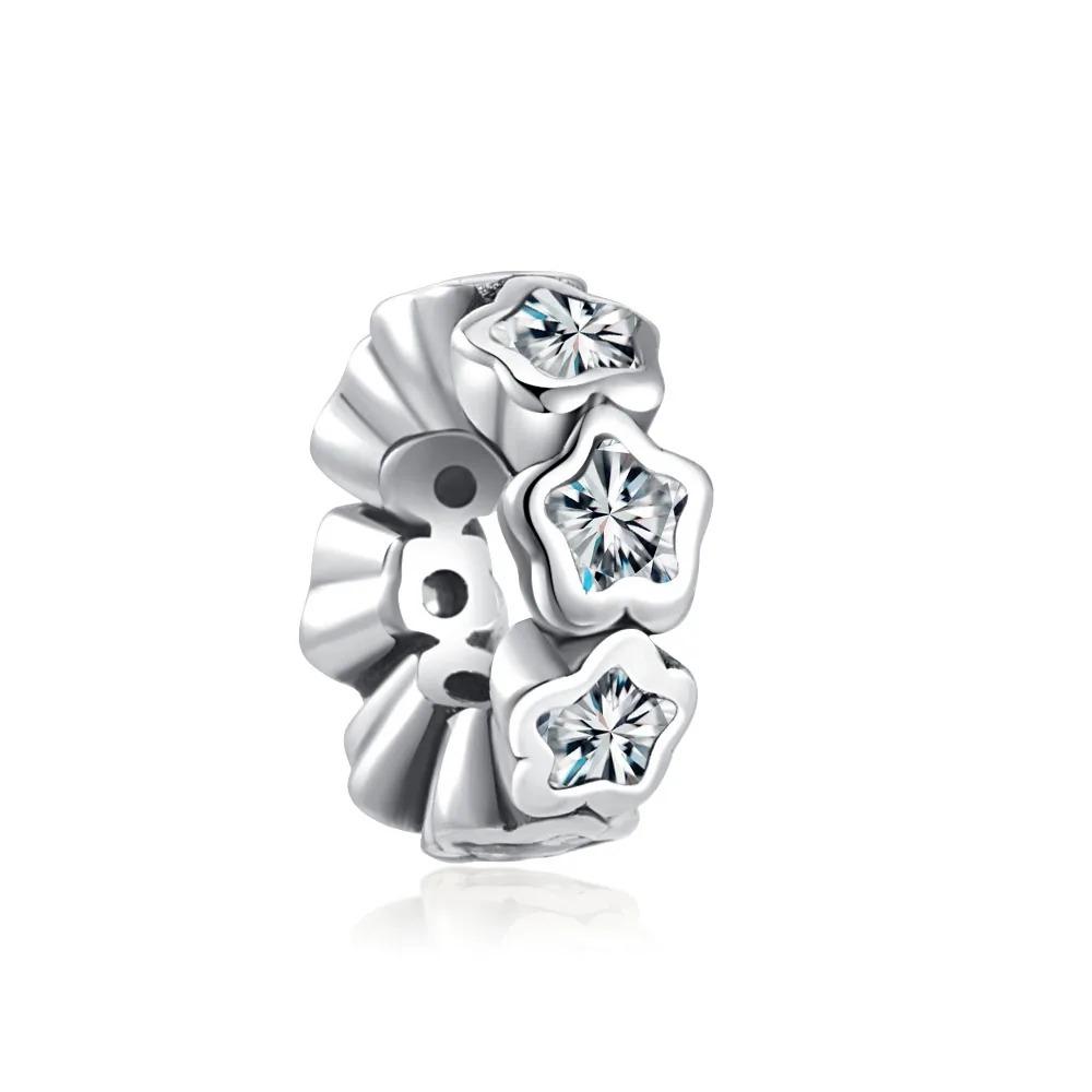 New Shining Zircon Love Heart Spacer Bead 925Silver Pendant for DIY Bracelet Flower Charm Women Jewelry Making