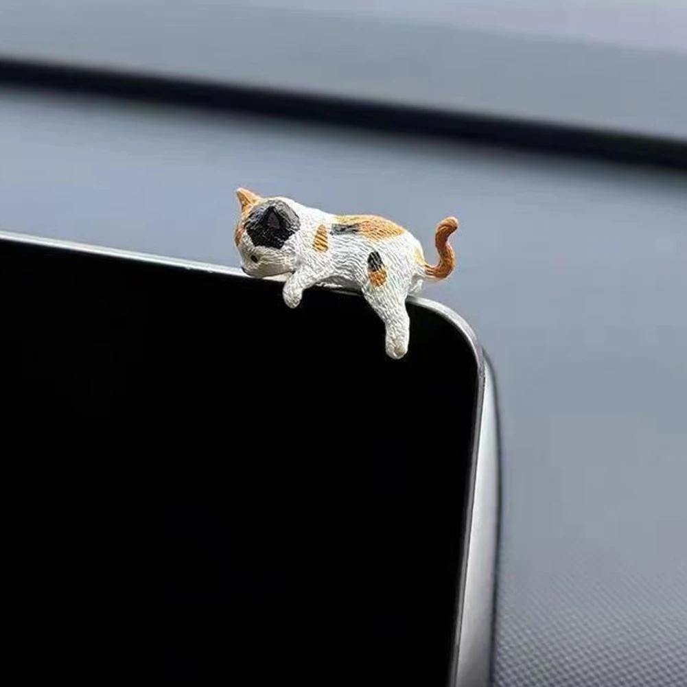 1Pc Cute Cartoon Cat Ornament Car Center Console Navigator Screen Sleeping Cat Decoration For Display Lying Cat Animal Sculpture