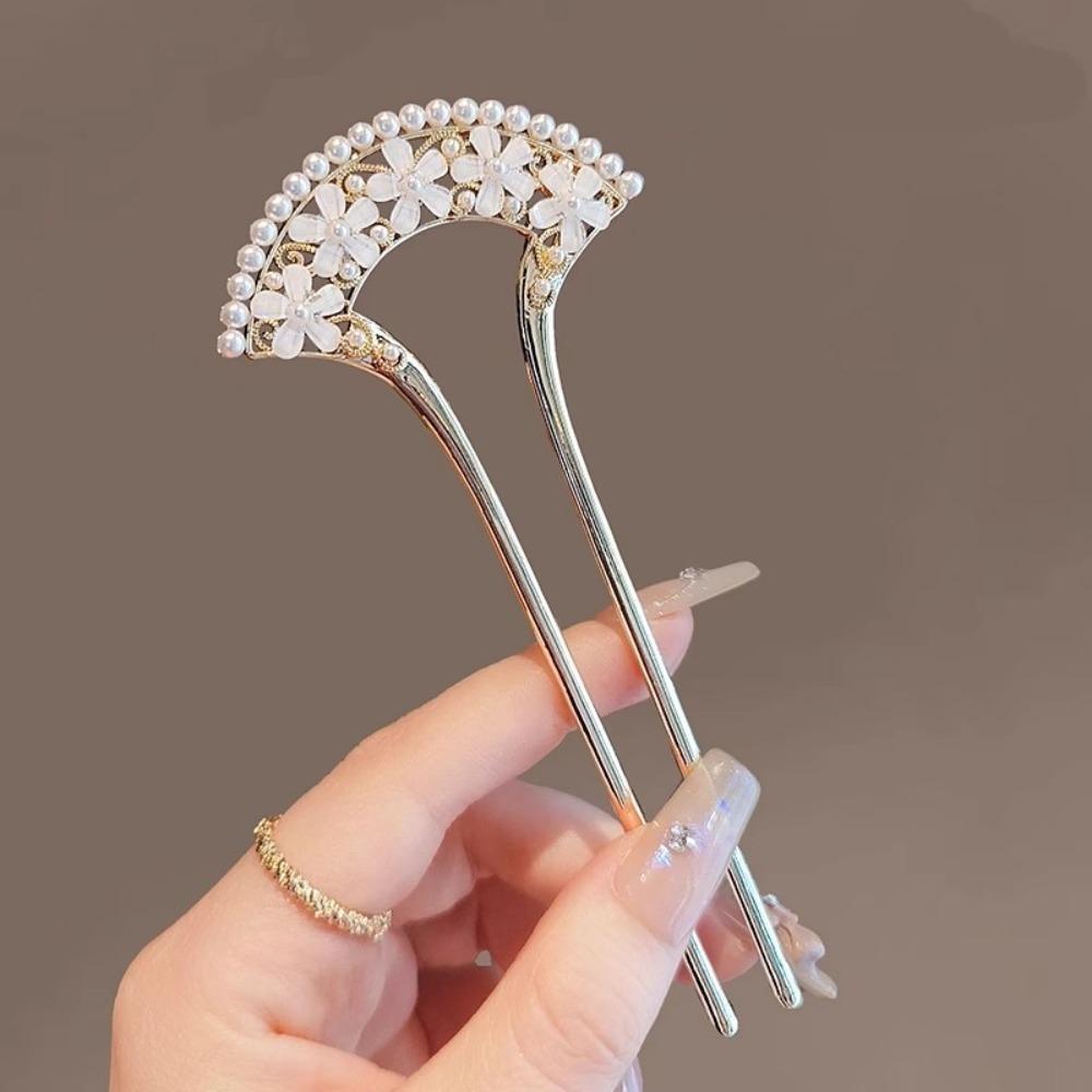 1pc Exquisite Elegant Vintage Pearl U-Pin Hair Accessory with Column Headpiece Retro Hairpins Hair Jewelry
