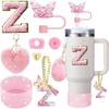 8 Pezzi Accessori per Tazza per Stanley Cup 30oz 40oz Include Coperchio Tappo Cannuccia a Farfalla Piedino in Silicone Maniglia Ciondolo Adesivo con Iniziali