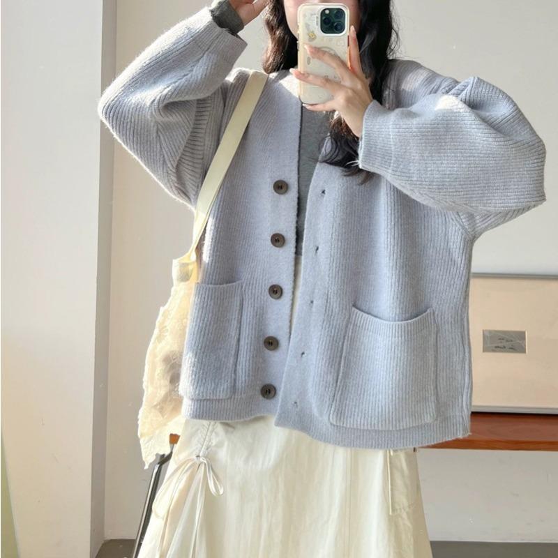 

Носите свободный и небрежный кардиган-жакет для женского отдыха, свободный вязаный свитер, новинка осени и зимы average size светло-синий