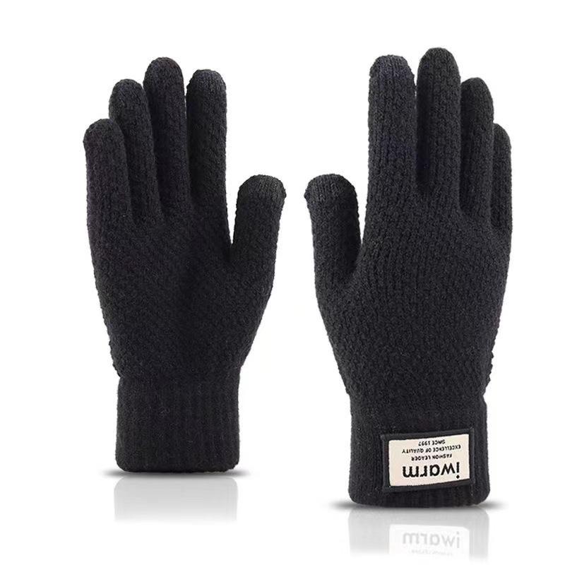 Winter Gloves Winter Girl Thickened Five-finger Student Cute Knitted Cold-proof Riding Touch Screen Warm Cycling Gloves
