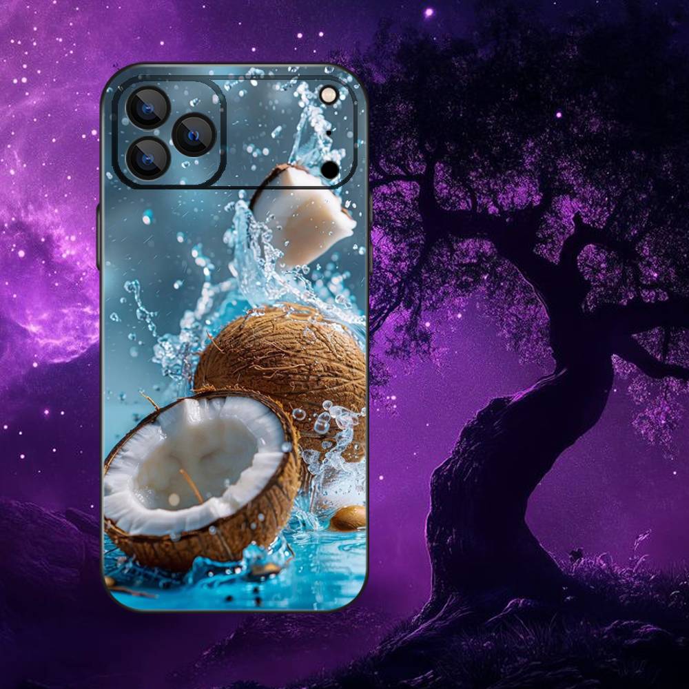 Coconut Fruits Tropical Phone Case For iPhone 17,16,15,14,13,12,11,Pro,Max,Plus,E,SE4,Air,Mini Black Soft Funda