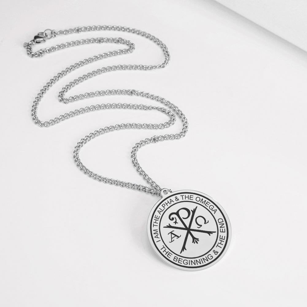 Chi Rho Halskette Edelstahl Christlicher Schmuck Alpha Omega Christogramm Religiöses Geschenk zum Schutz Beten