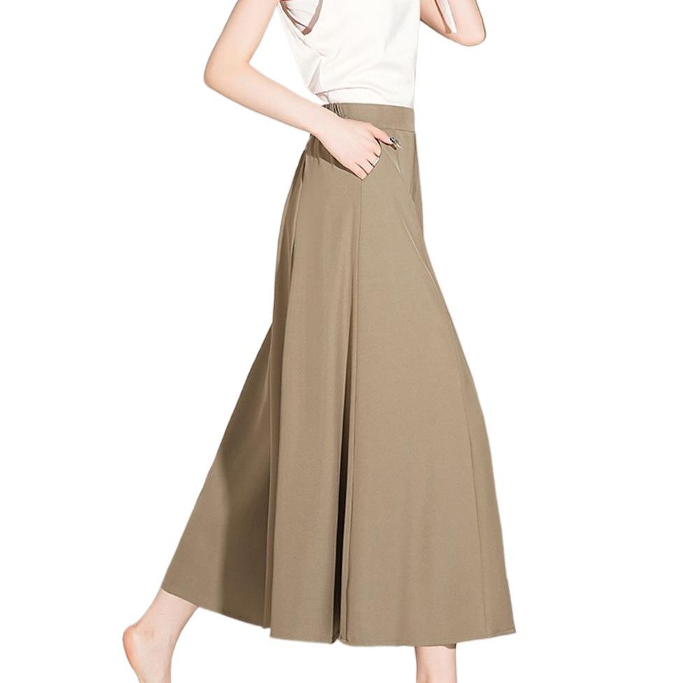 2026 Women's High-Waisted Ice Silk Wide-Leg Skort Pants - Casual Loose Nine-Point Skirt Pants