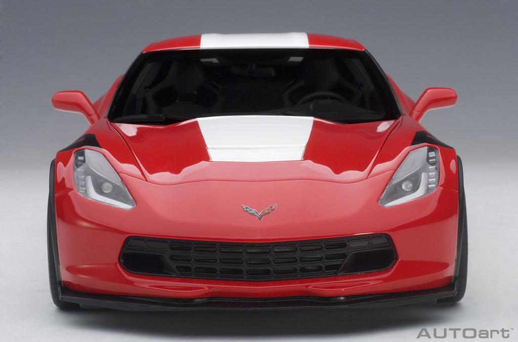 AUTOart Scale Chevrolet Corvette C7 Grand Sport Red with White Stripes and Black Hash Marks 1/18