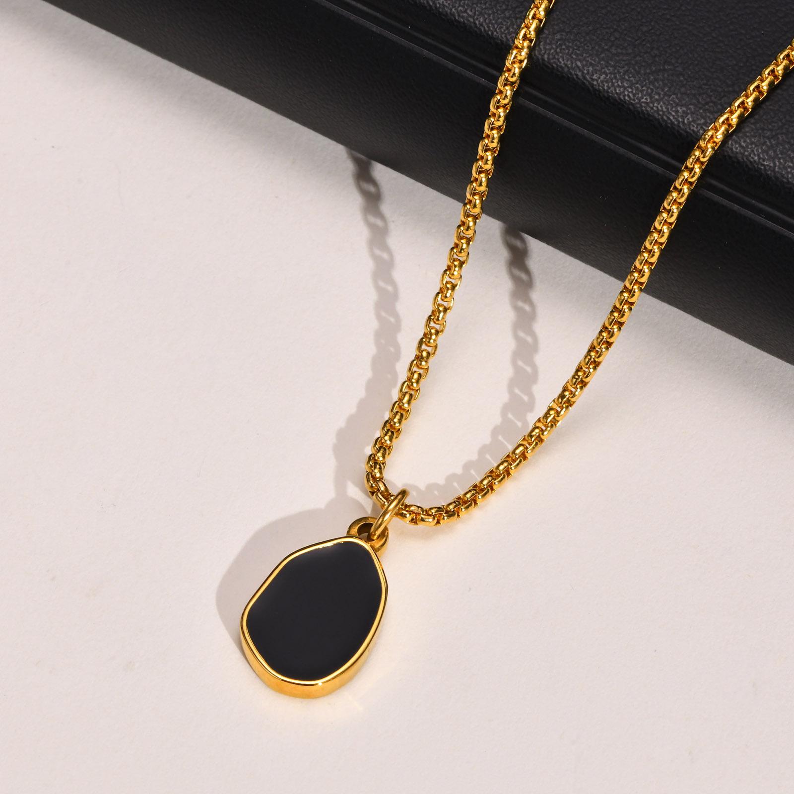 European and American Irregular Oval Epoxy Pendant Color Titanium Steel Necklace for Men 60CM