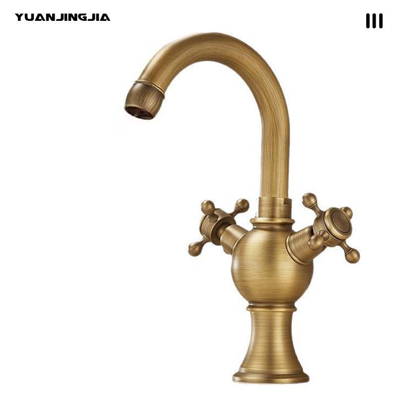 European Bronze Retro Double Handle Basin Faucet for Bathroom Vanity