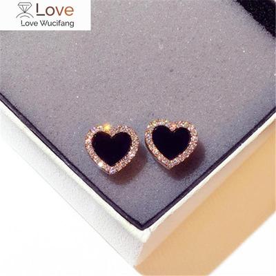 Pendientes de compromiso con forma de corazón esmaltado para mujer y niña, color oro rosa, joyería de verano, pendientes negros, regalos de boda.
