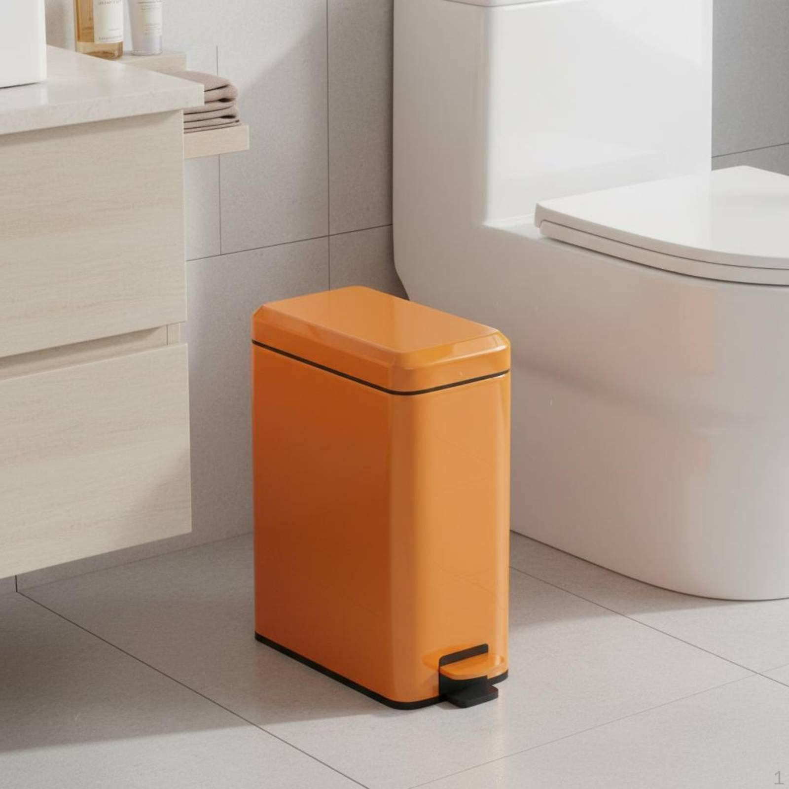 Step Trash Can Hands Stainless Steel Large Capacity Narrow Pedal Bin for Office Living Orange 6L