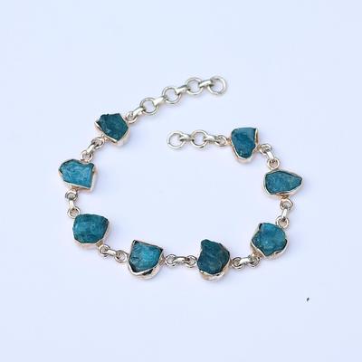 Raw Apatite Silver Bracelet, Handmade Jewelry, 925 Sterling Silver Women Bracelet