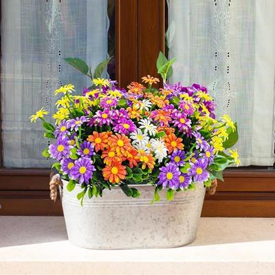 5 Bundles Plastic Flowers Artificial Daisies Outdoor UV Resistant Fake Daisy Faux Plants for Home Window Box Garden Planter Indoor Outside Decorations
