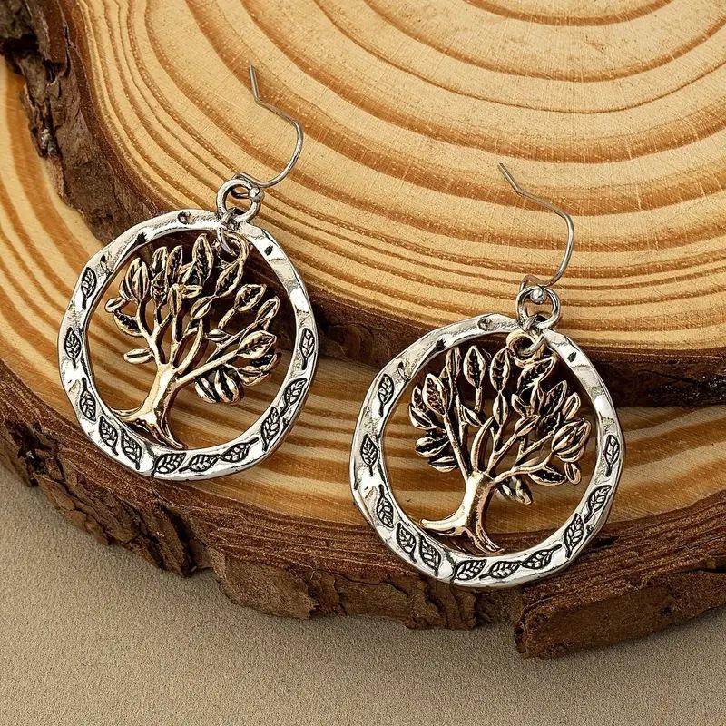 Tree of Life Design Hollow Round Drop Earrings Retro