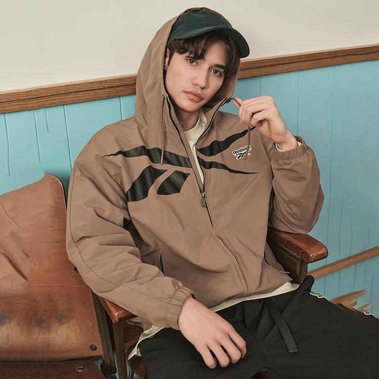 Reebok Solid Color Logo Zip-Up Hoodie Jacket Unisex jackets Brown 23FRC105UGR1