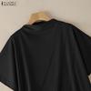 ZANZEA Womens Casual Half-turtleneck Solid Color Loose Short Sleeve Blouse
