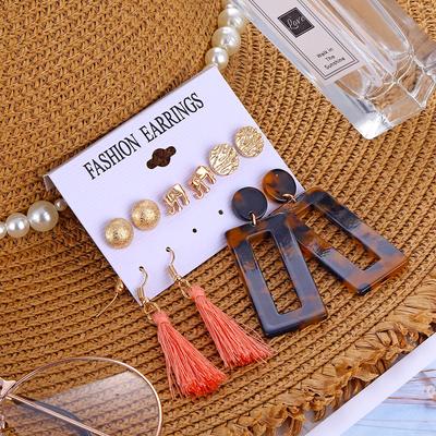 Fashion Acrylic Resin Leopard Print Exaggerated Drop Earrings Tassel Stud Earrings Set for Women Trendy Jewelry