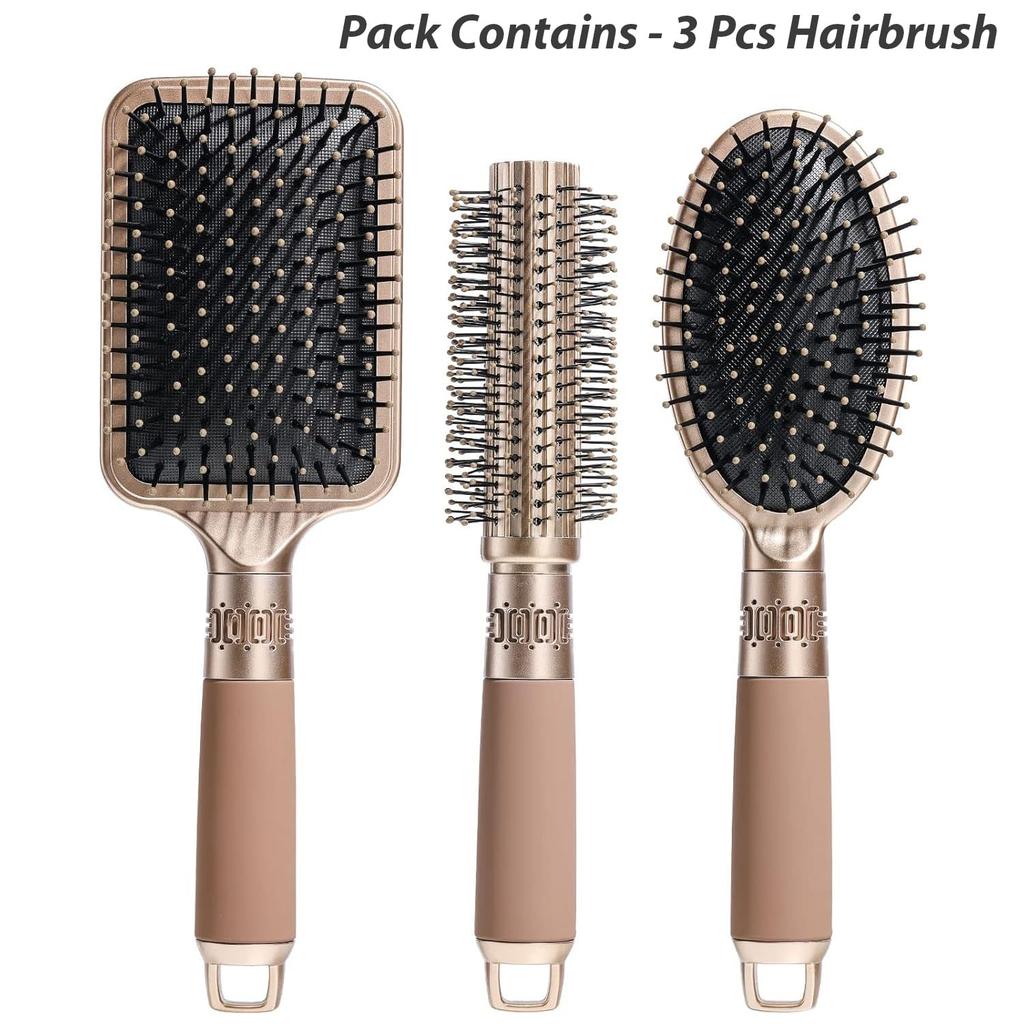 Store2508 Set of 3 Hair Brush Set with Detangling Nylon Pins Massage Paddle Cushion Combs Hair Dryer Brush for Women Men Kids Girls