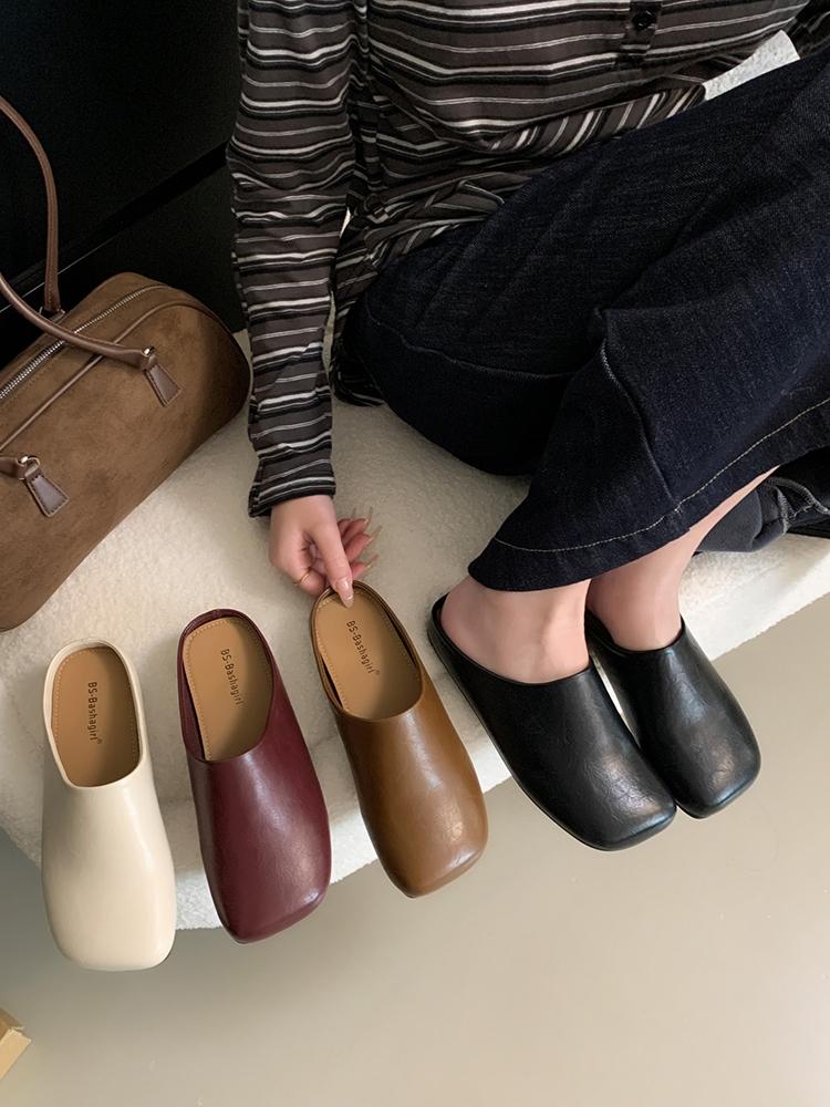 Fashion New 2025 Spring Summer Women Slippers Ladies Square Toe Slip On Ladies Casual Mules Shoes Flat Heel Outdoor Dress Sandal Shoes
