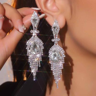 High-End Luxus Flash Diamant Lange Fransenohrringe