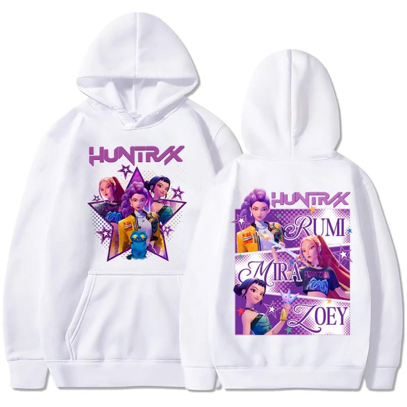 KPop Cazadores de Demonios Huntrix Sudaderas Hombre Mujer Casual Película Estampada Sudadera con Capucha Moda Femenina Sudadera con Capucha S blanco