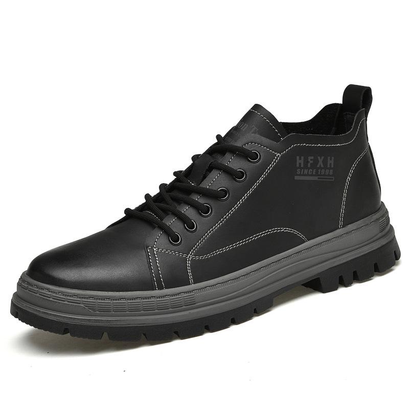 Round-Toe Lace-Up Cowhide Men s Casual Loafers & Martin Boots 38