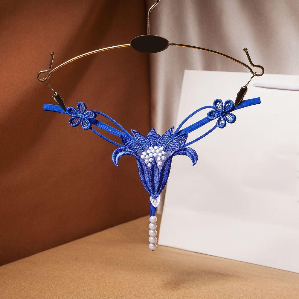 

Sexy Lingerie Open Crotch Flower Underwear Embroidery Panties Pearl Massage Thongs