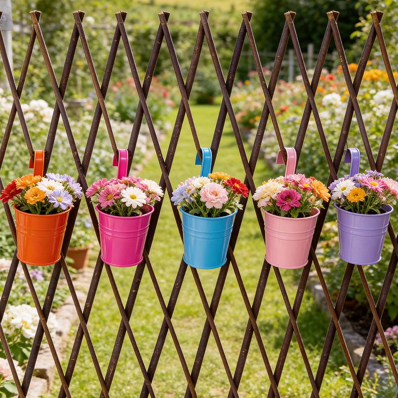 Compact Wrought Iron Hanging Planter for Indoor/Outdoor Use