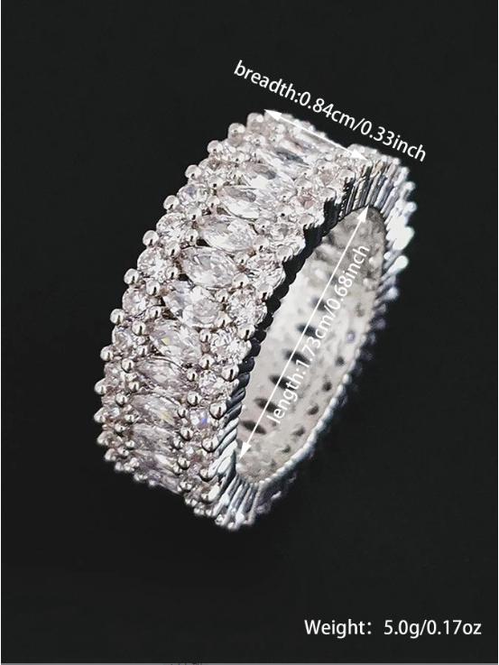 Shein Multi-Row Luxury Zircon Eternity Ring R5579 for Women