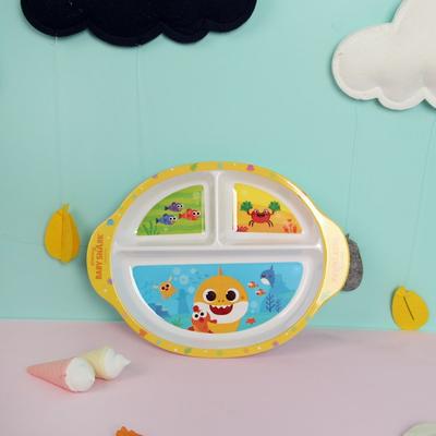 Pinkfong Baby Shark snackbord van melamine handvat 3 stuks, gemengde kleuren, enkel item, 1 stuk, populaire Koreaanse ouderschapsartikelen