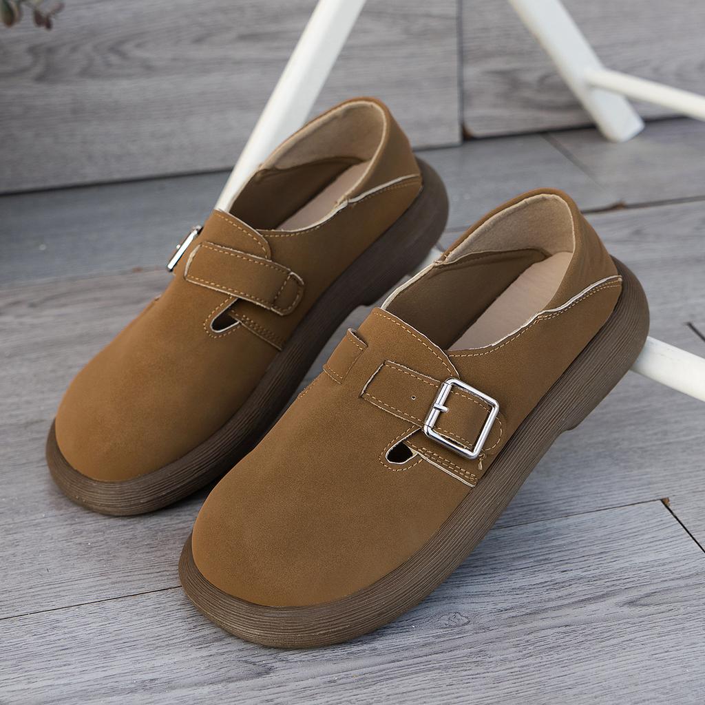 Fashion Spring Autumn Women Low Heels Relax Shoes Female Classic Soft Loafers Pumps Lady Retro British Style Buckle Thick Soled Shoes