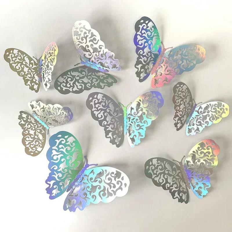 24Pcs Home Fashion Decoration Hollow 3D Butterfly Wall Sticker Living Room Window Home Decor DIY Colorful Butterflies Stickers