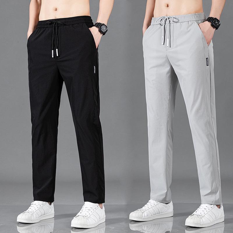 Ice Pants Men's Summer Slim-fit Large-size Splicing Thin Black Label Trendy Business Casual Trousers