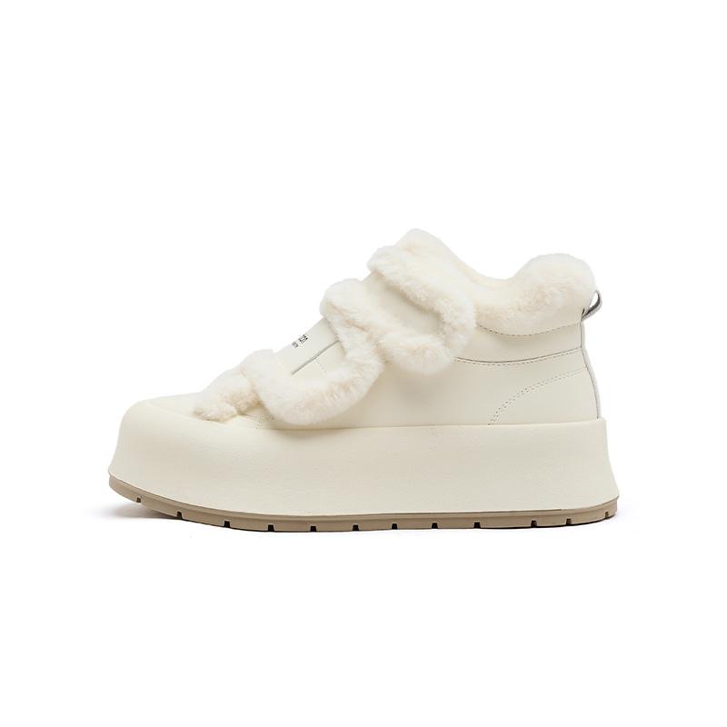 Augustus High-top Velvet Little White Shoes for Women's 2025 New Winter Muffin Platform Lamb Velvet White Board Shoes