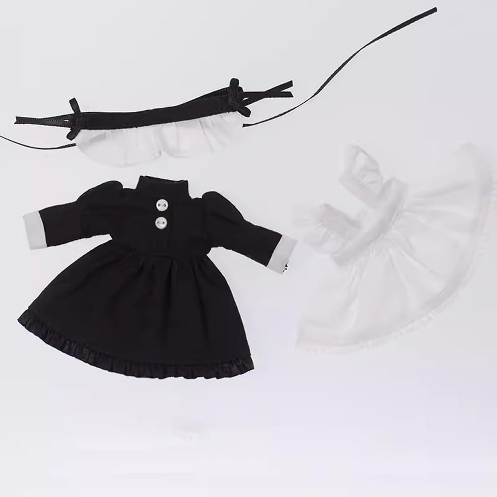 rakulifey Obitsu 11 Clothes Maid Dress with Hair OB11 Size Set for 11cm Obitsu Body Set, Outfit, Accessory, Black, Outfit, 3-Piece