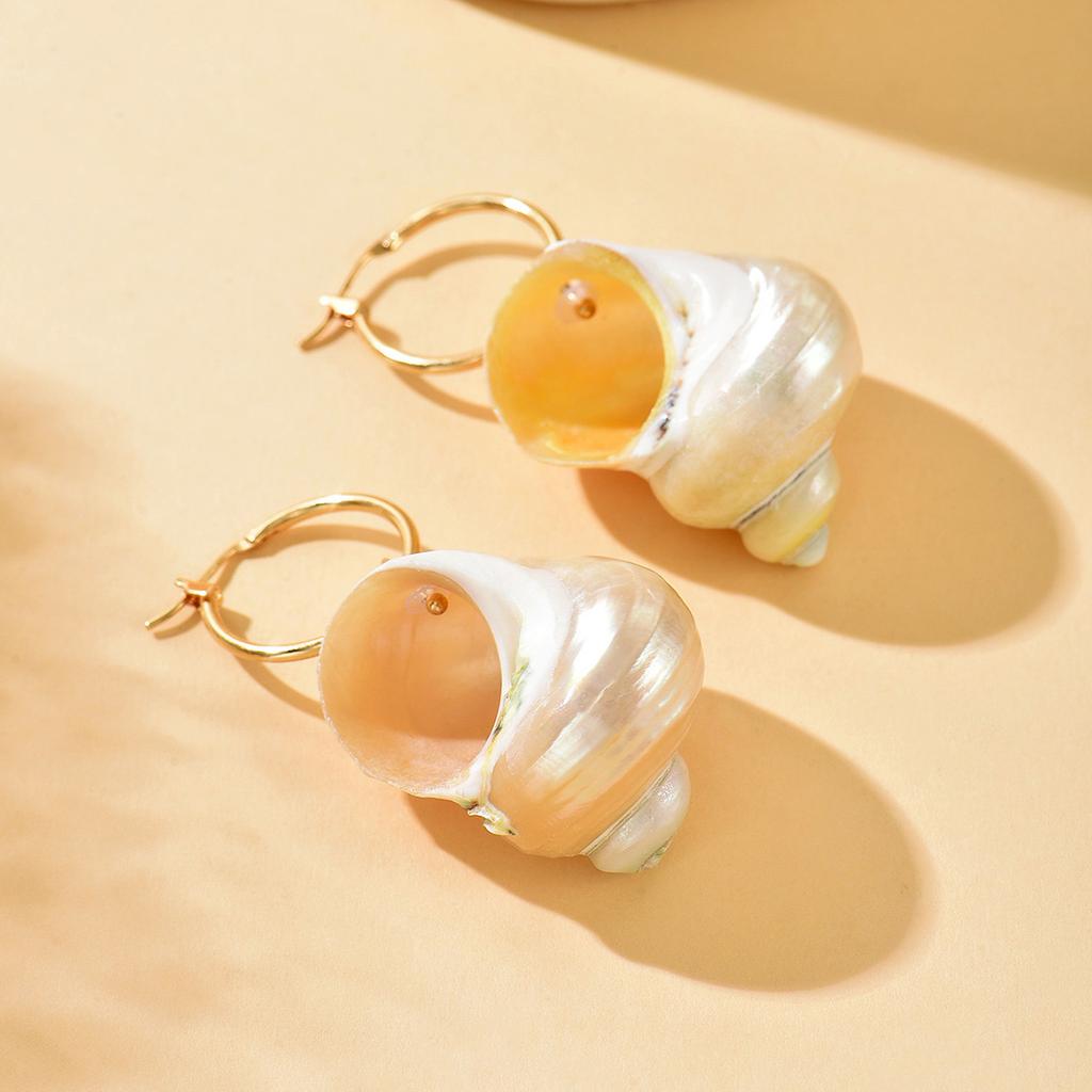 Natural Thorn Snail Shell Earrings Retro Shell Beach Vacation Earrings