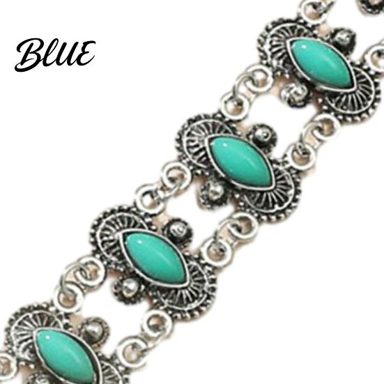 Imitation Turquoise Jewelry Inlay Bracelet Bohemian Style Distressed Adjustable Chain