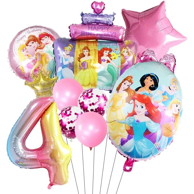 Princess Cinderella Belle Mermaid Balloons 32Inch Number Birthday Party Decoration Princess Helium Balloon Set Girls Baby Shower