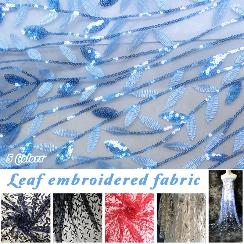 Champagne Shining Sequin Cloth Tree Leaf Embroidered Fabric Dress Material DIY Gowns Wedding Veil Clothing Supplies