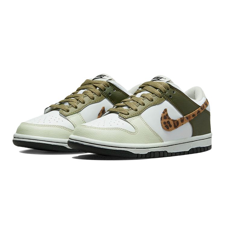 Nike Dunk Low GS Leopard Kids Sneakers White Coconut-Milk Rough-Green DX9282-100