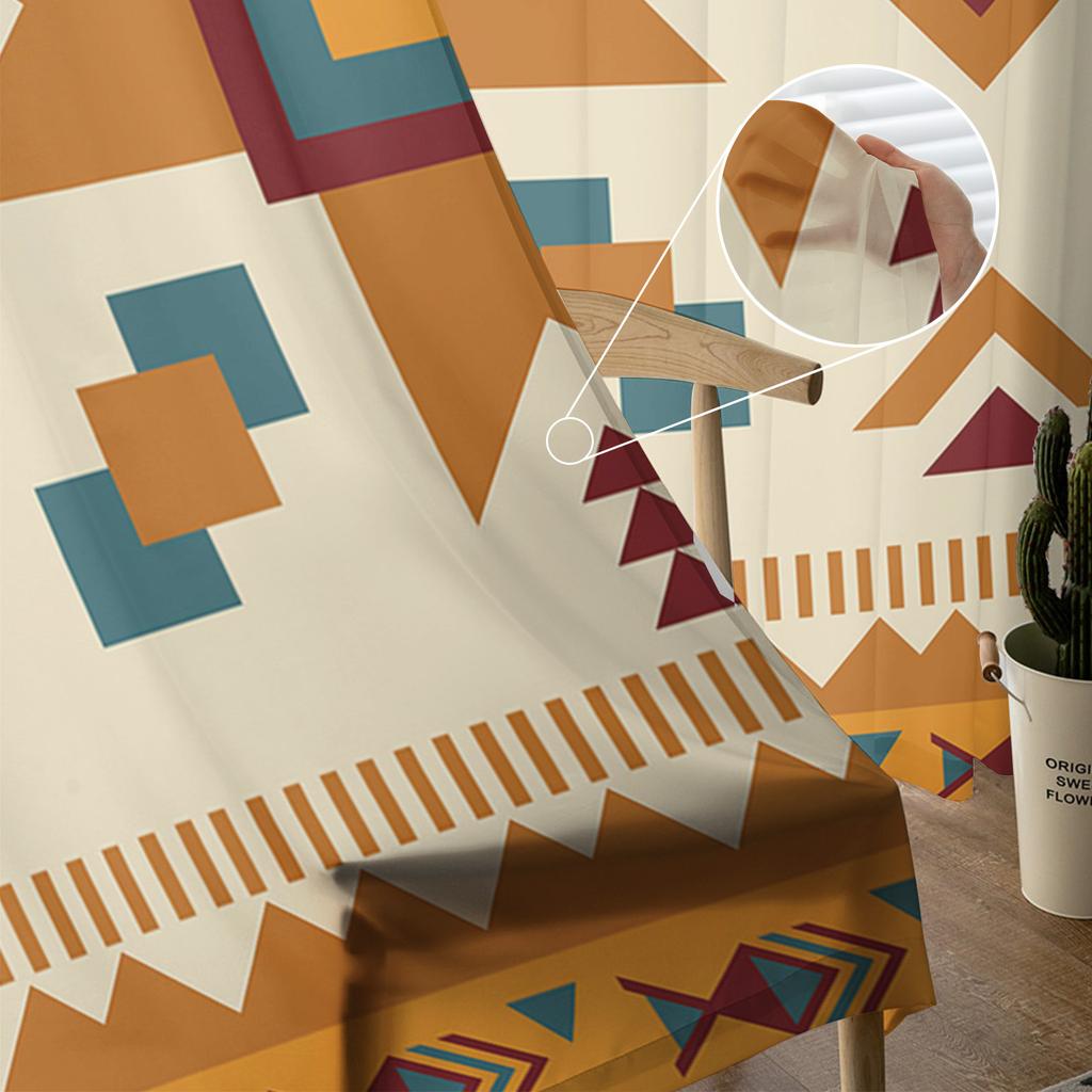 Ethnische geometrische Textur Tüll-Fenstervorhang, durchsichtige Volants, Vorhänge für Wohnzimmer, Heimdekoration, Drape-Panel