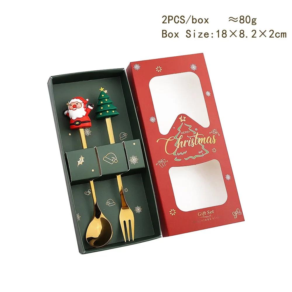 Christmas Spoon Fork Set Christmas Gift  Two-piece Dessert Cutlery Cartoon Santa Elk Xmas Tree Snowman Top Decoration Spoon 2026