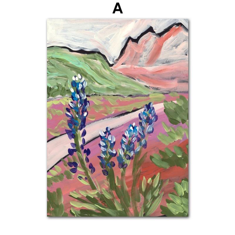 Retro Mountain Flowers Abstract Gallery Colorful Posters And Prints Wall Art Canvas Oil Painting Pictures For Living Room Decor