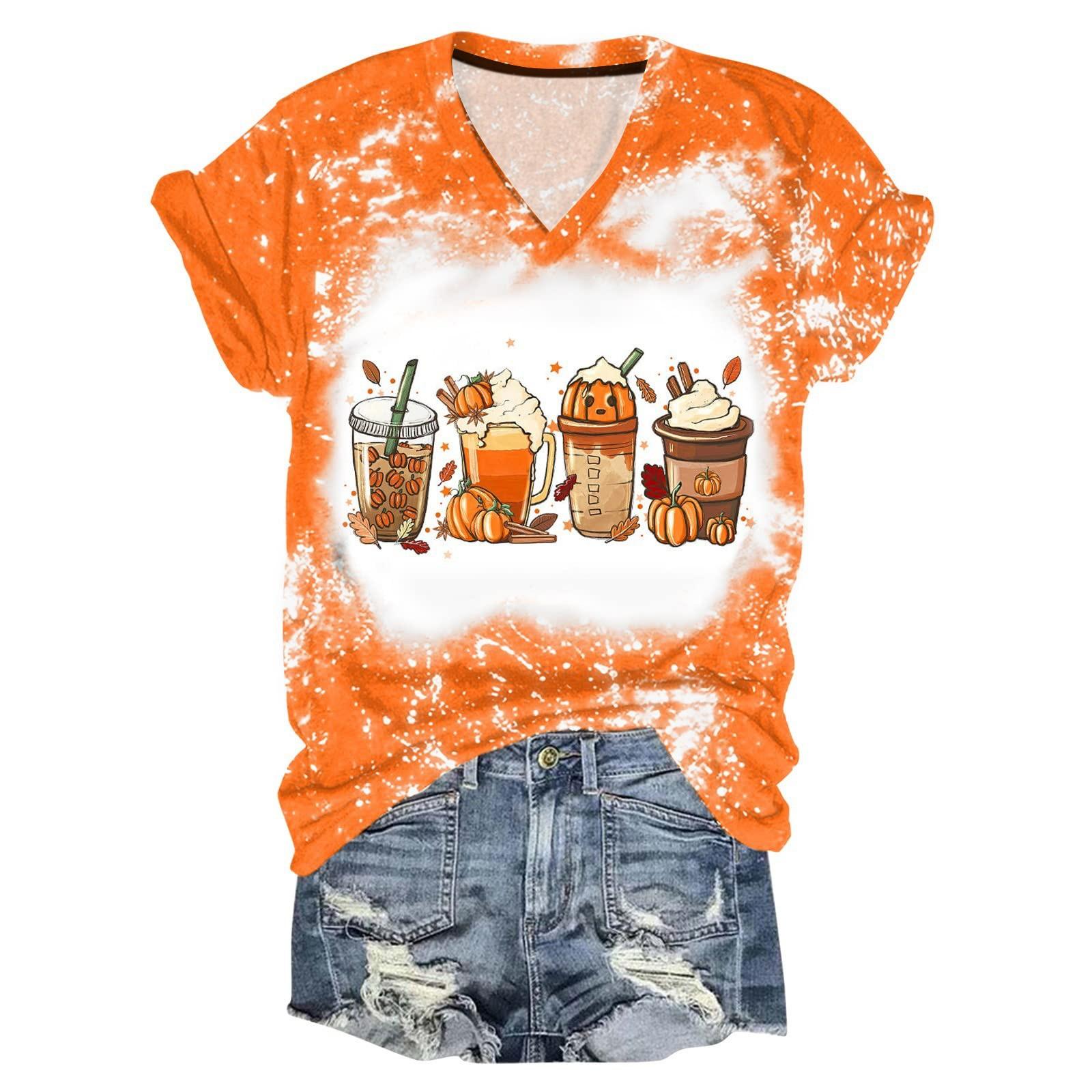 

Женский модный повседневный свободный топ с короткими рукавами и рисунком Хэллоуина XL оранжевый