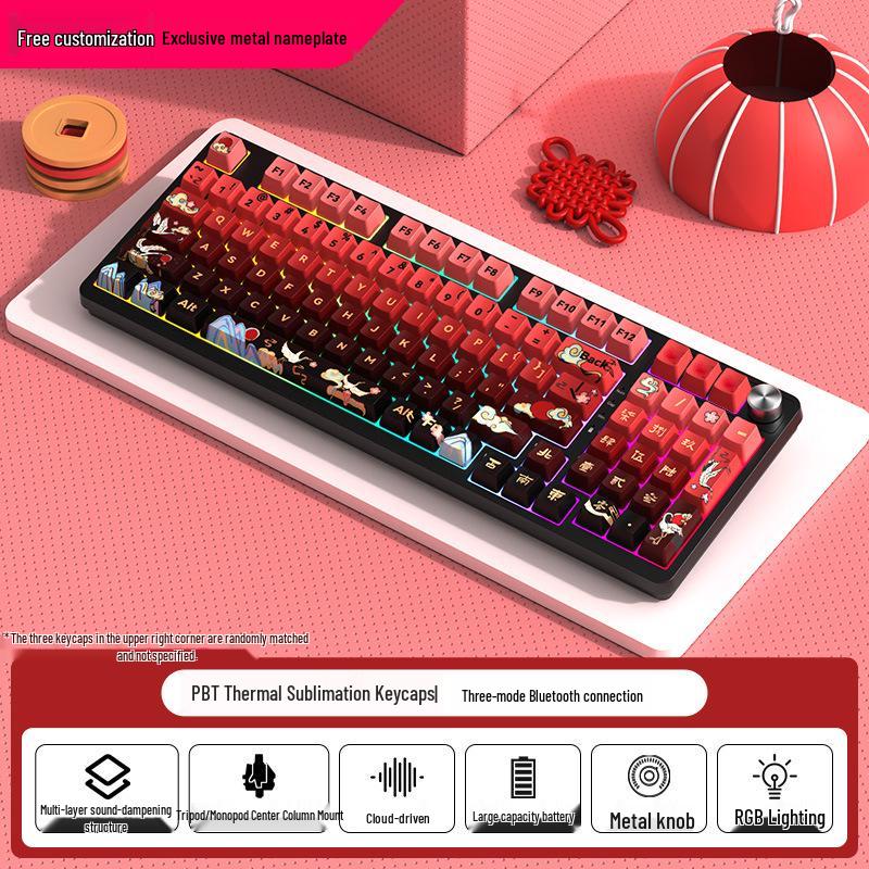 98-Tasten Kabellose Bluetooth Tri-Mode Mechanische Tastatur mit Blauen, Schwarzen, Braunen, Roten Schaltern - RGB für Gaming, Büro, Esports, Mädchen.