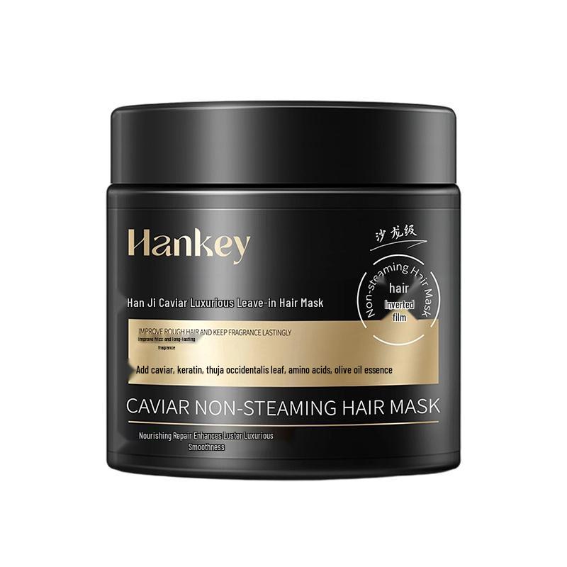 Han Ji Caviar No-Rinse Hair Mask 500g: Multi-Effect Moisturizing & Frizz Control for Permed/Dyed Hair, Deep Conditioning & Curl Smoothing.