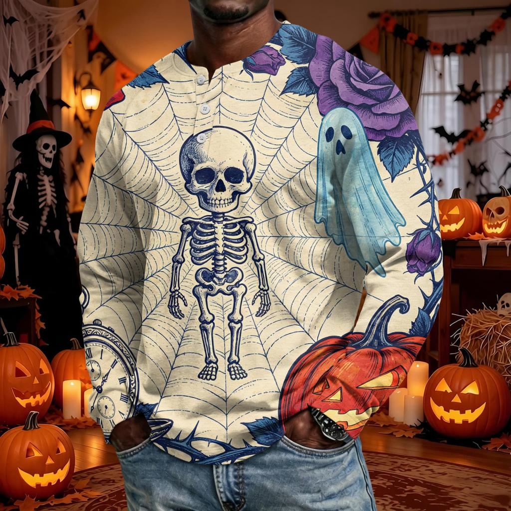 Men's Long Sleeve Shirt Loose Fit Casual Versatile Halloween Top