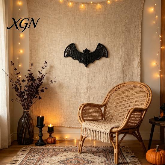 Spookhuis Feest Decor Geweven Rotan Vleermuis Muurhanger Decoratie, Halloween Handgemaakte Zwarte Vlechtwerk Vleermuis, Seizoensgebonden Decoraties 3D Eng Rustiek