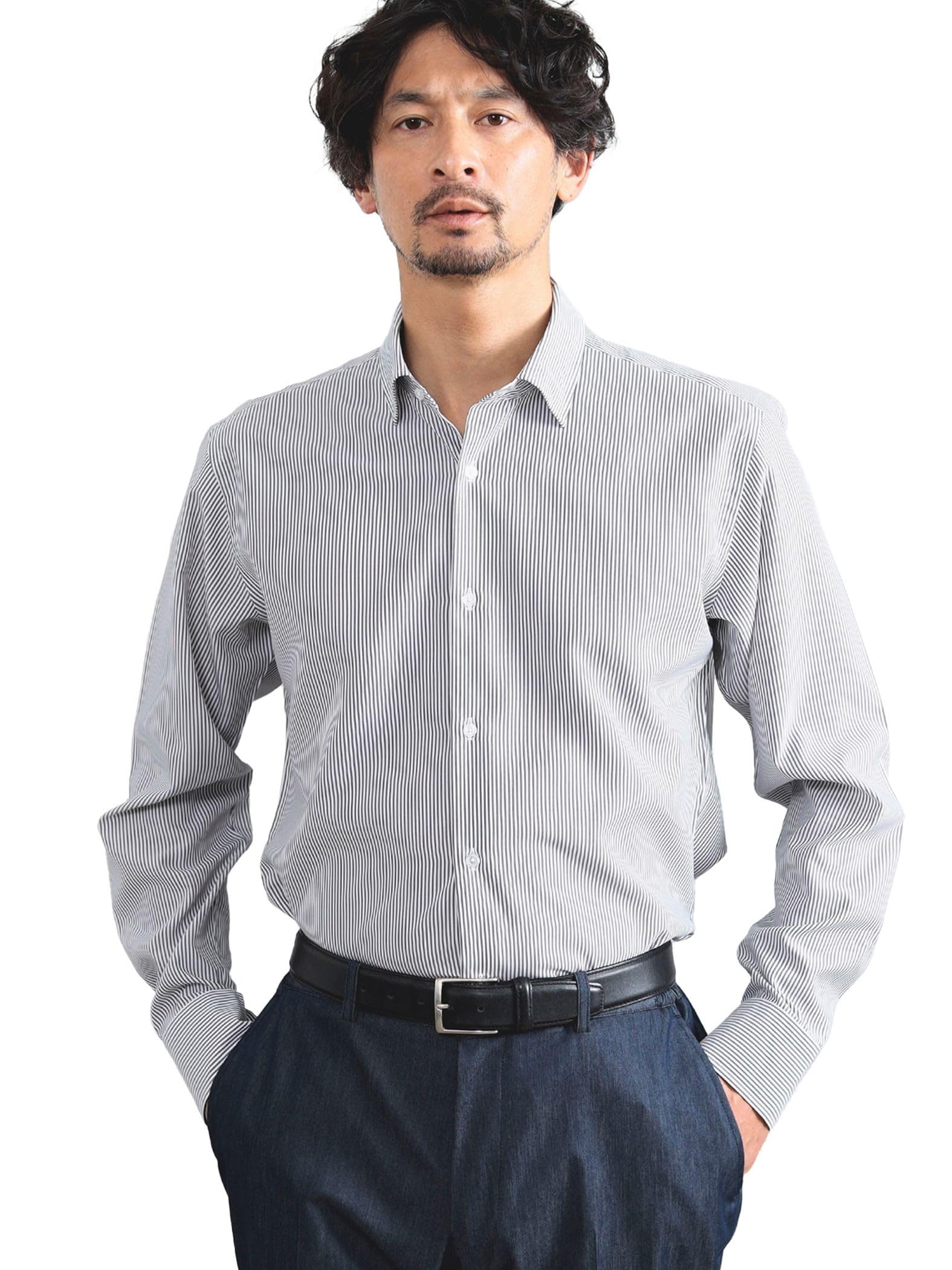 

Life Store by Shirt от BEAMS SMART Полосатая рубашка с обычным воротником L [Beaming BEAMS] L/S BMING TECH(р) Мужской ЧЕРНЫЙ×БЕЛЫЙ